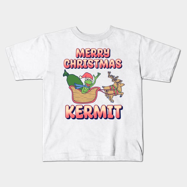 Kermit Merry Christmas Kids T-Shirt by thelazyshibaai